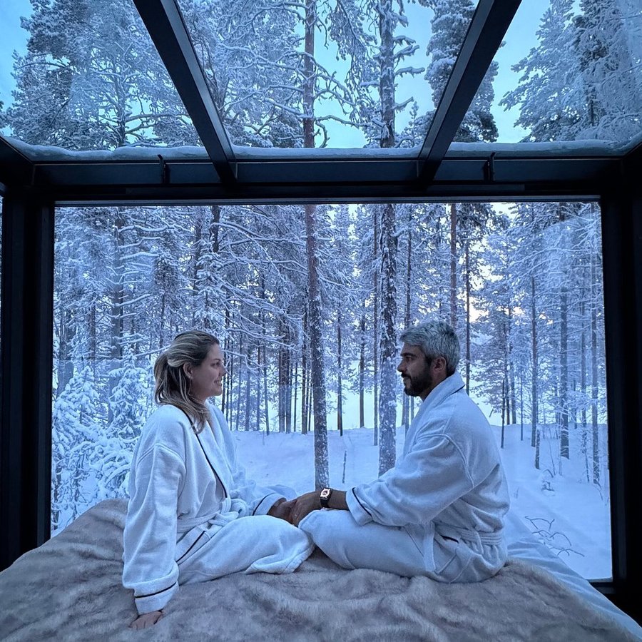 Glass igloo under the Arctic sky